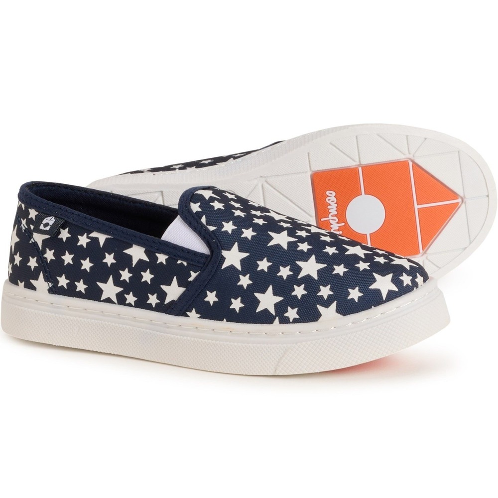 Oomphies Kids Youth Size 9~Navy Blue Star Print Canvas Slip On Sneakers